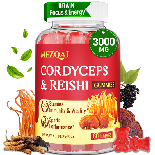 Mushroom Gummies for Adults 3000mg Cordyceps Reishi Mushroom Energy Supplements Cortisol Supplements for Women & Men Brain Supplements for Memory and Focus Rest Athletic Performance* - 60 Gummies