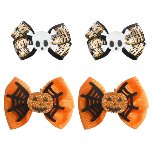2 PCS Halloween Hair Clips Bows for Girls Halloween Spider Hair Clips Black Purple Grosgrain Ribbon Bows Halloween Hat Glitter Hair Accessories for Halloween Party Decoration Supplies