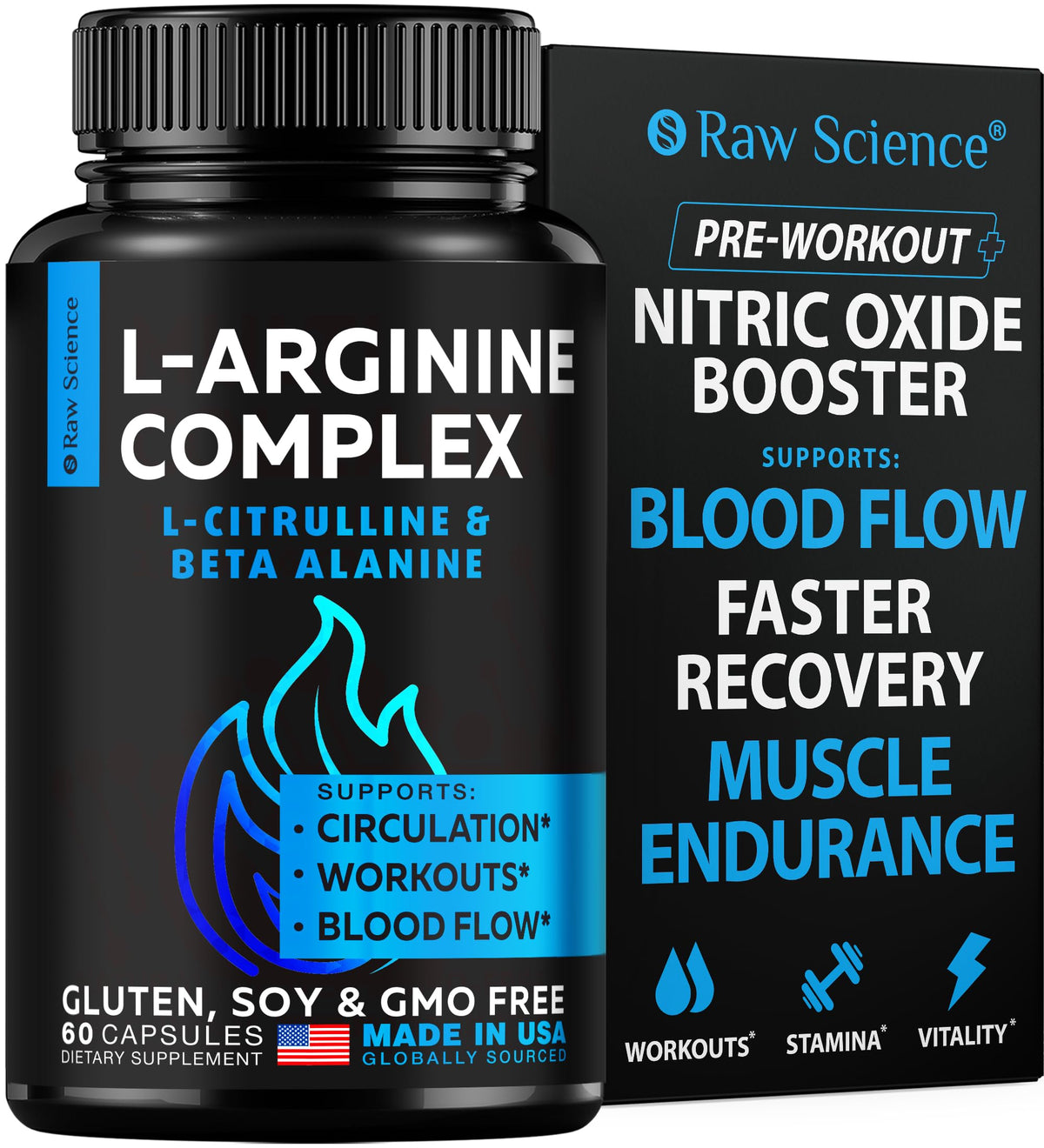 L Arginine L Citrulline Supplement Nitric Oxide Supplements for Men: L-Arginine L-Citrulline Complex Booster Mens Performance Supplements Nitric Oxide Flow Blood Pressure & Vascularity 60 Capsules